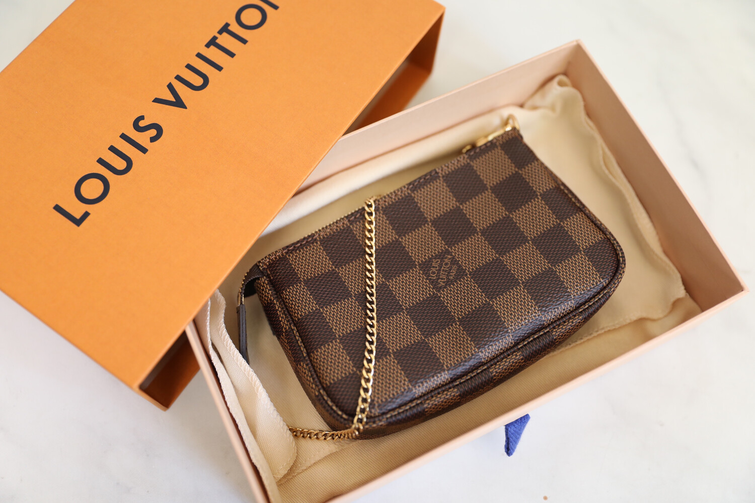 Louis Vuitton Mini Pochette Damier Ebene, New in Box - Julia Rose