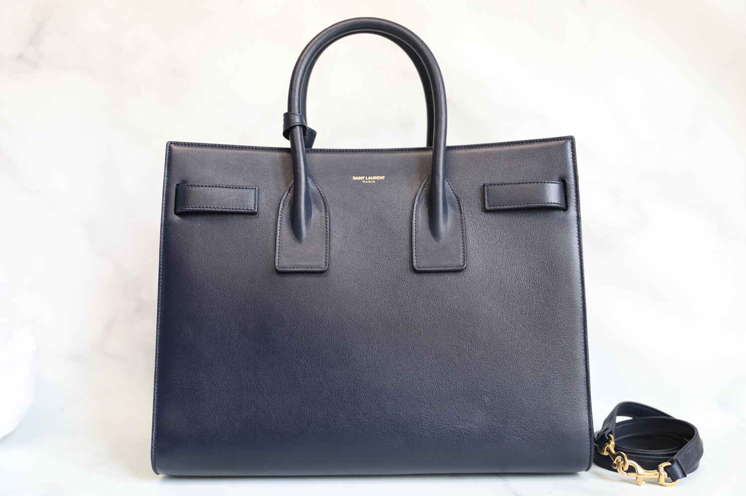 Saint Laurent Sac De Jour Navy Small Smooth Leather Gold Hardware Pre Owned