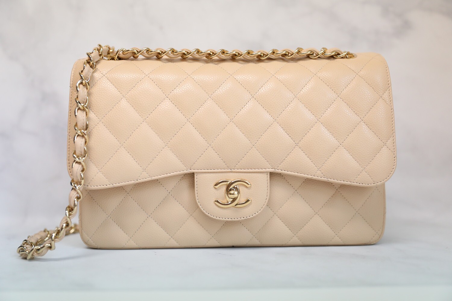 Chanel Classic Jumbo Double flap beige clair gold hardware with dustbag, card and box