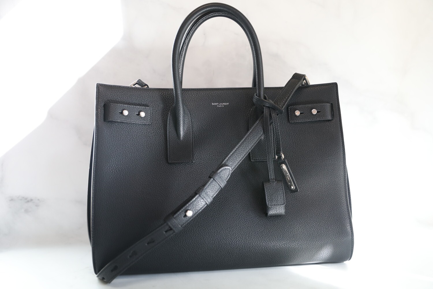 Saint Laurent Sac De Jour Size Large Black Leather Silver Hardware Preowned In Dustbag