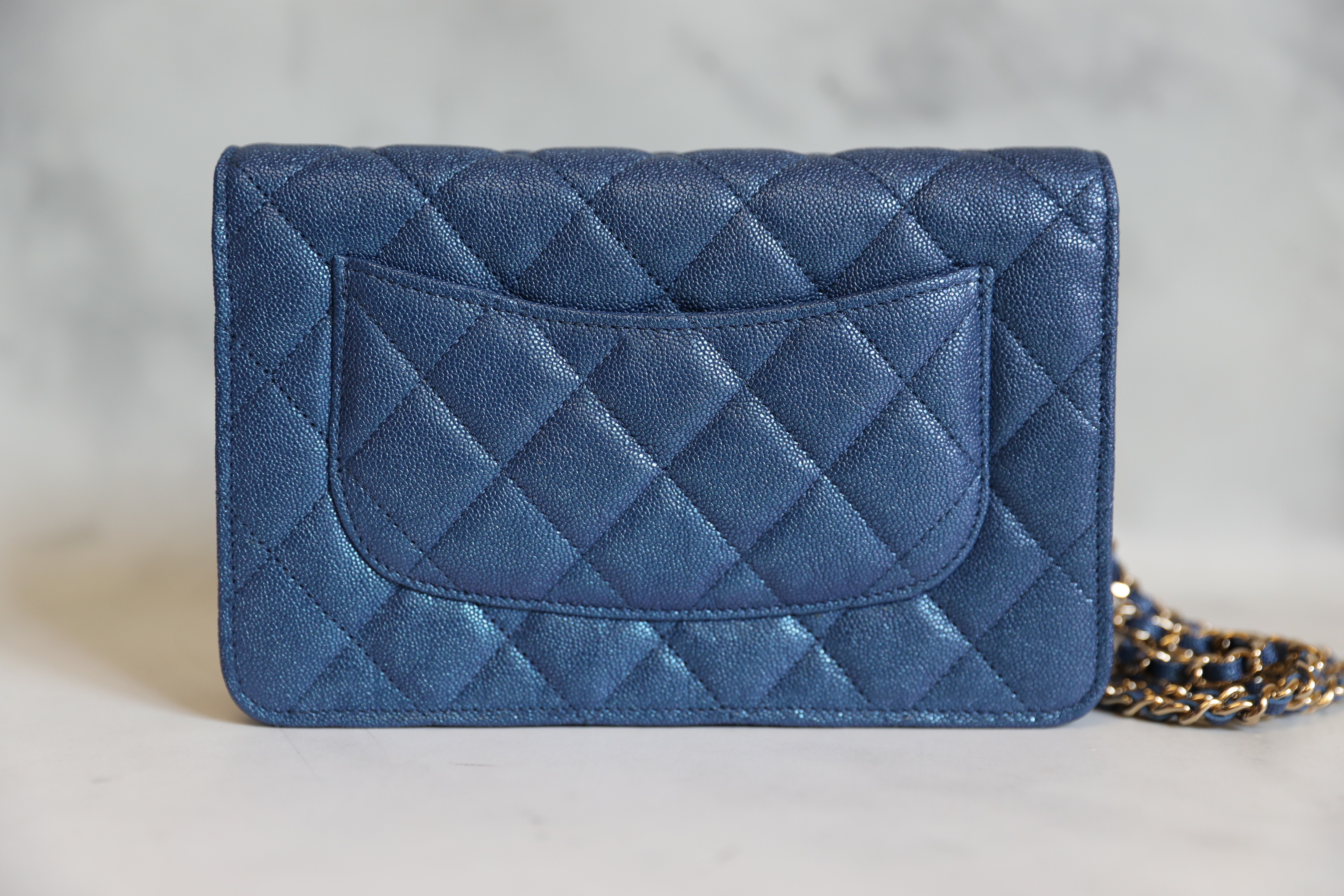 Chanel Wallet on Chain 19S Blue Iridescent Caviar Leather with