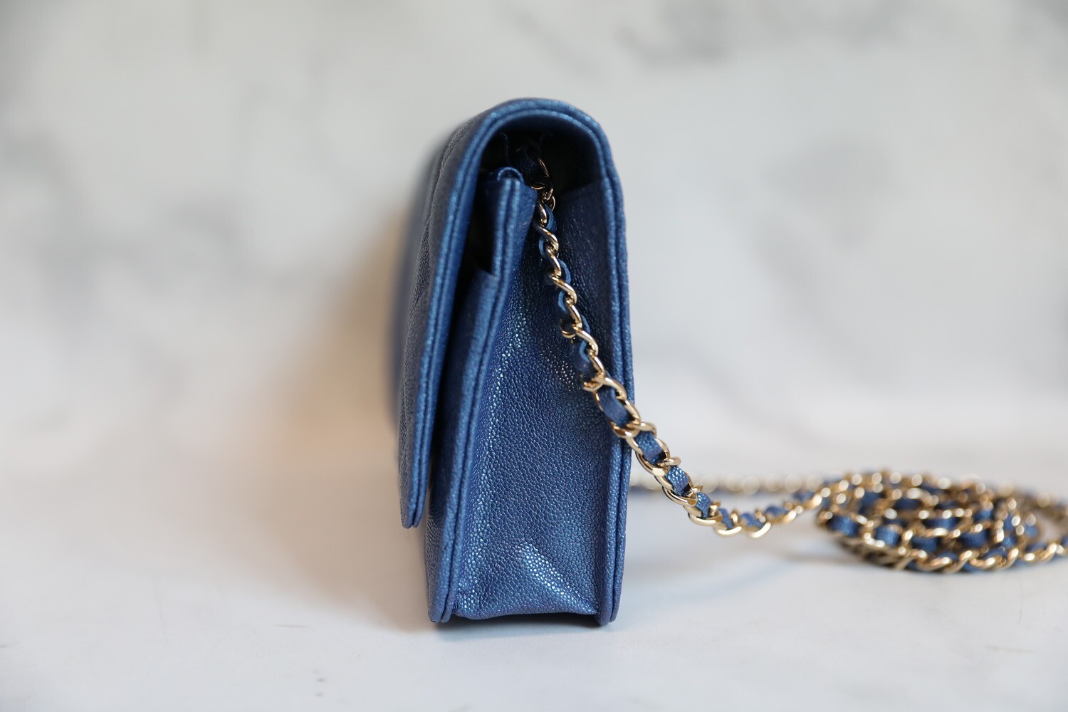 Chanel Wallet on Chain 19S Blue Iridescent Caviar Leather with Light Gold  Hardware, Full Set