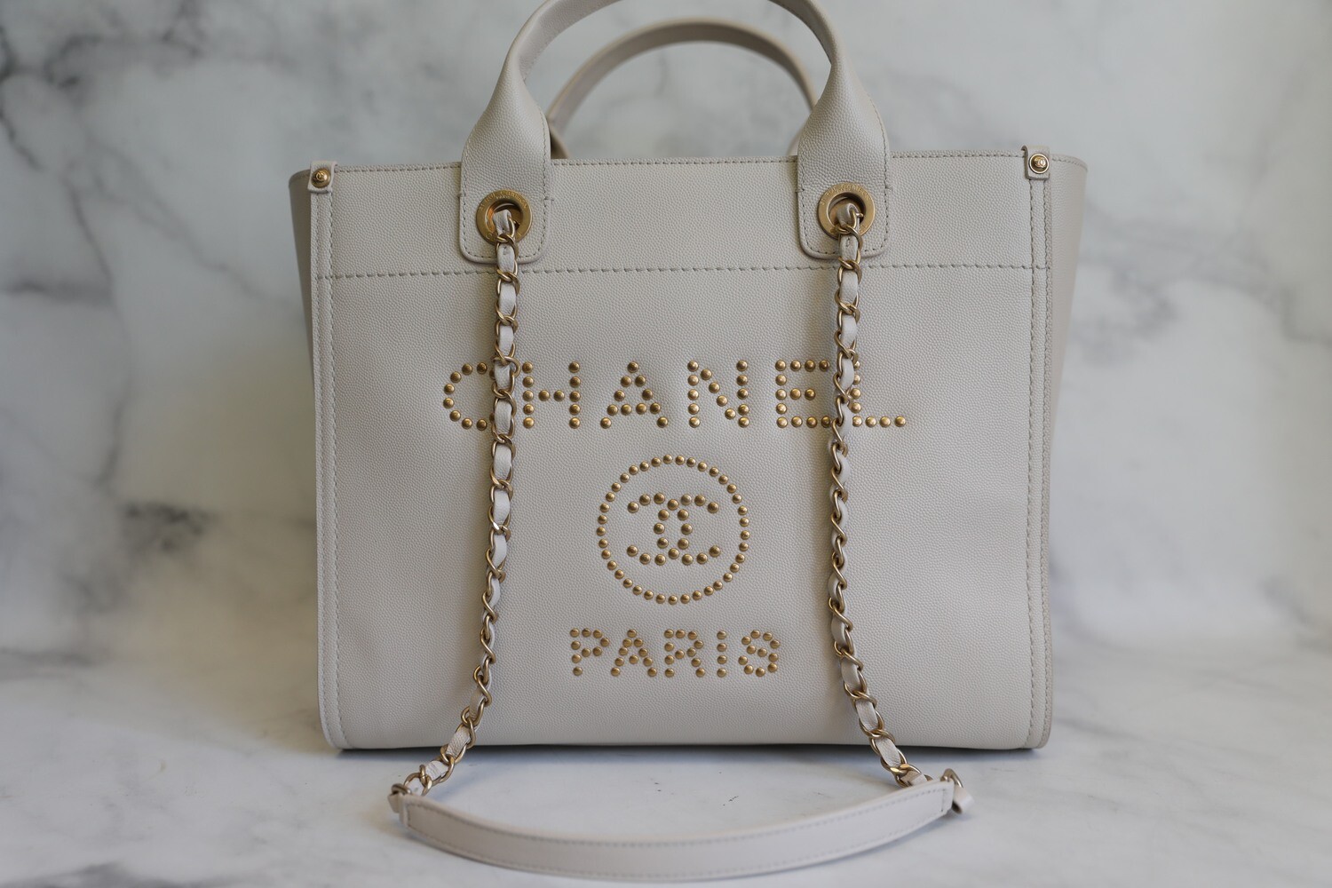 Chanel Deauville Small White Aged Gold Hardware in Dustbag