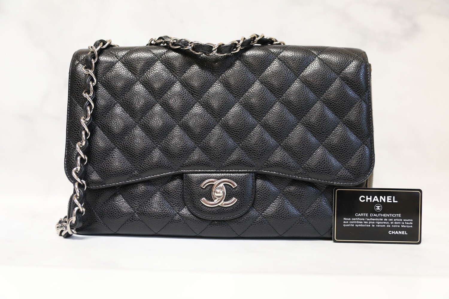 Chanel Classic Jumbo Single Flap Classic  Black Caviar with Silver Hardware