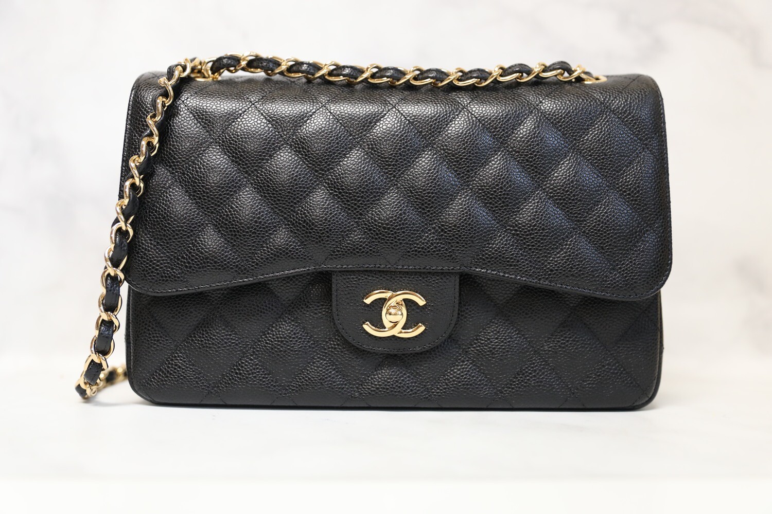 Chanel Classic Jumbo Double Flap Caviar Black with Gold Hardware, Like New, Full Set