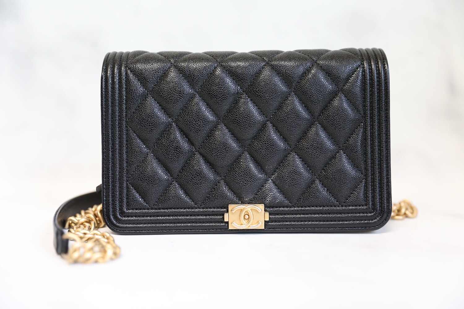Chanel Wallet on Chain Black Boy Woc, Caviar with Gold Hardware, Full Set