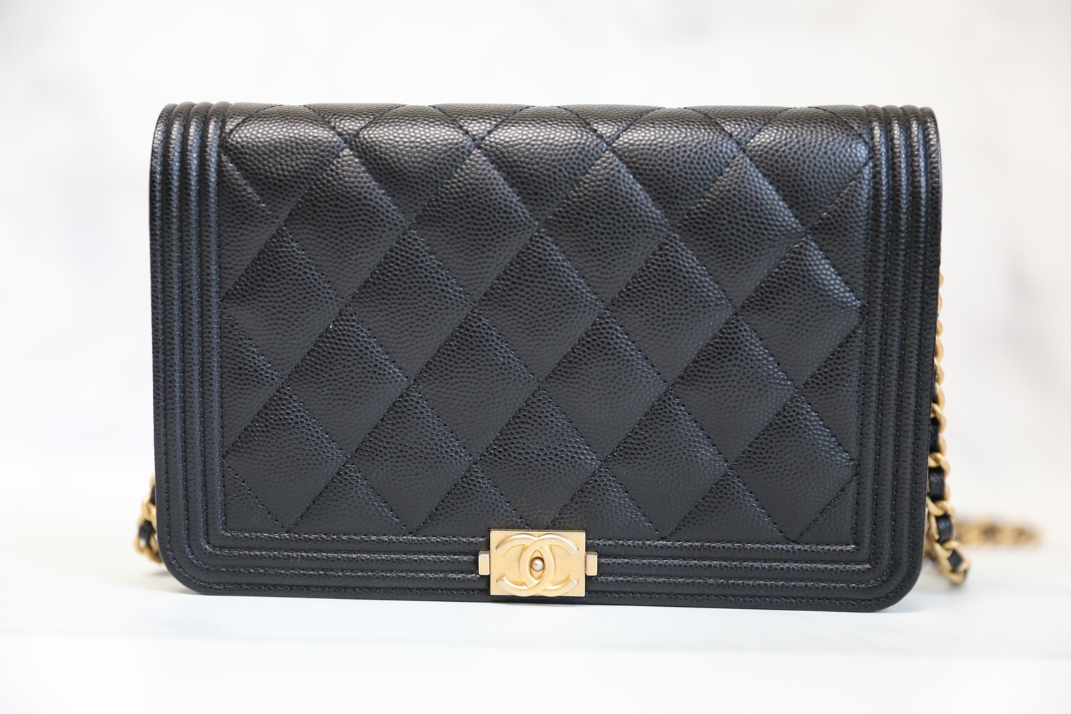 Chanel Wallet On Chain Boy Black With Gold Hardware, With Box &amp; Dustbag MA001