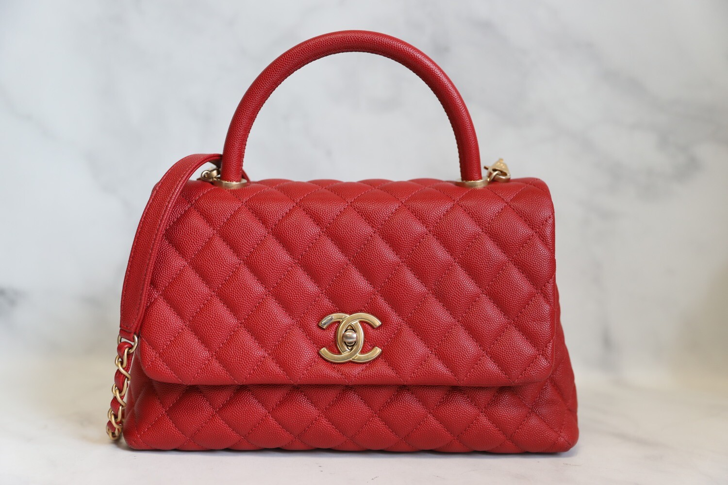 Chanel Coco Handle Small Red Caviar Leather Gold Hardware, Preowned in Dustbag
