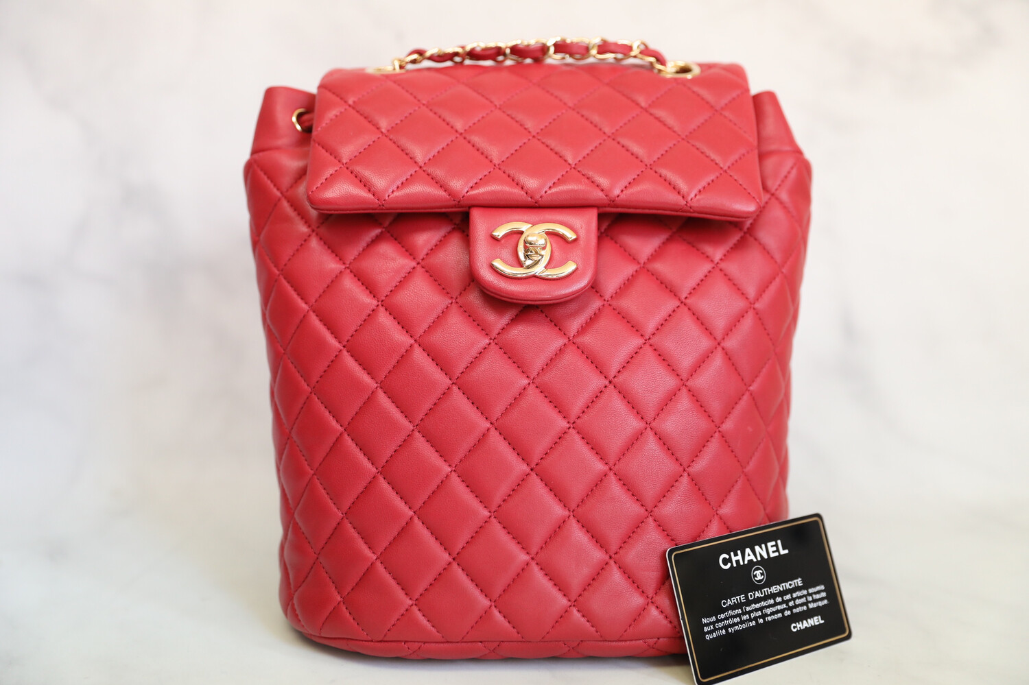 Chanel Urban Spirit Small Red Lambskin Backpack with Gold Hardware