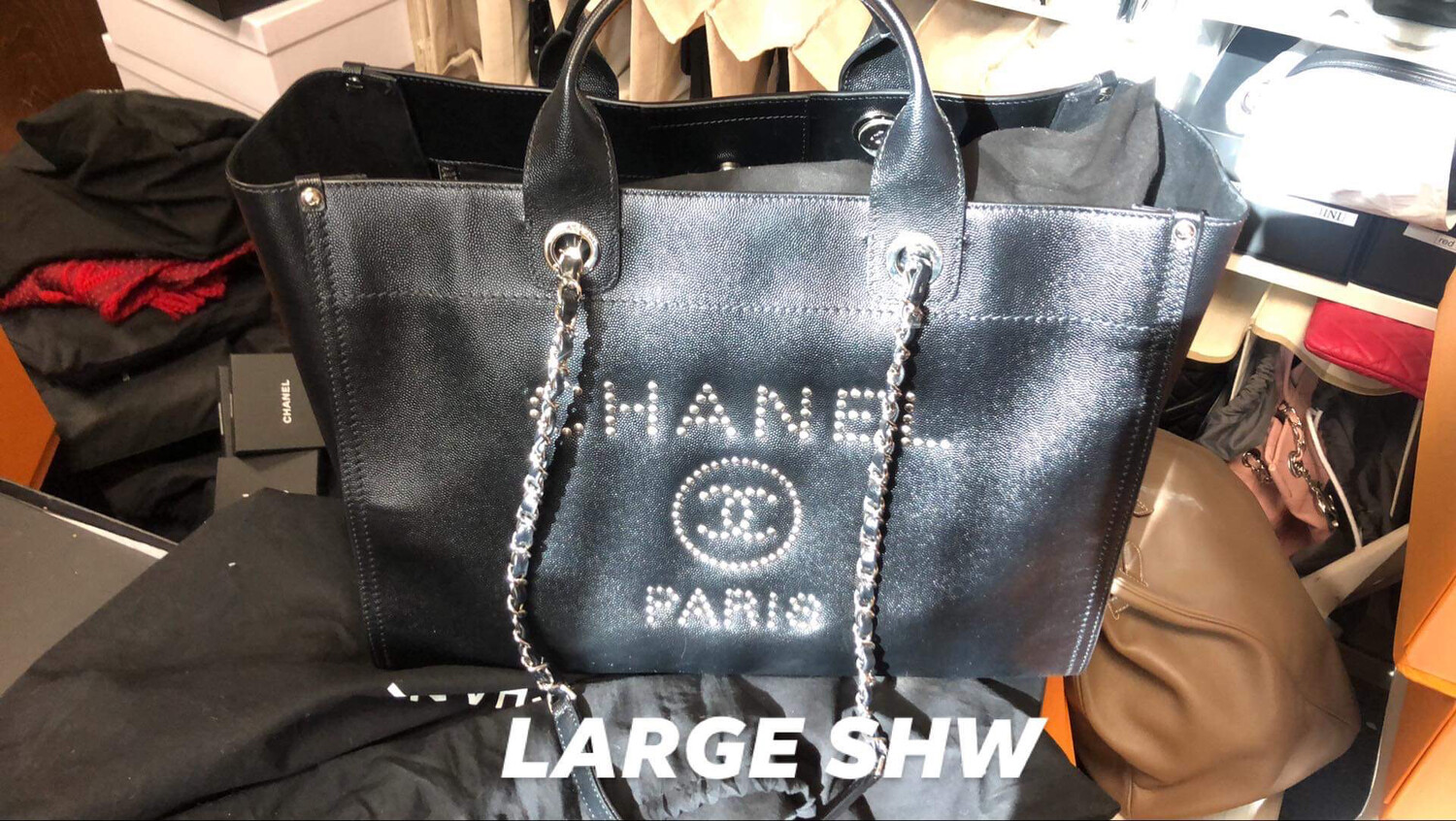 Chanel deauville large Black silver hardware in dustbag