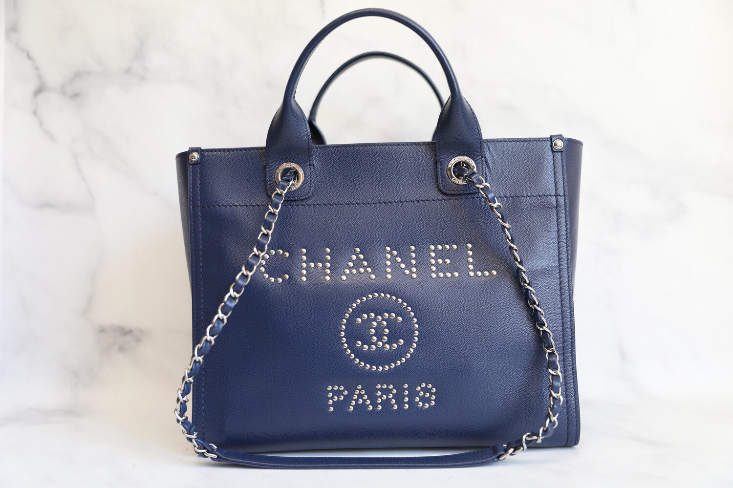 Chanel Deauville Small Navy Silver Hardware