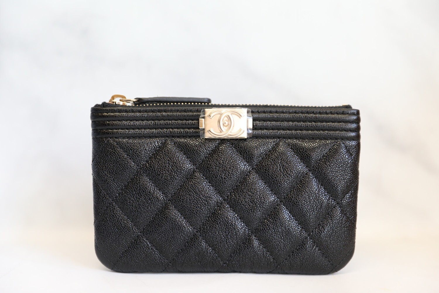 Chanel Boy Mini O Case, With Zipper, Black With Gold Hardeare, Aged Calfskin, New With Card, Box &amp; Dustbag