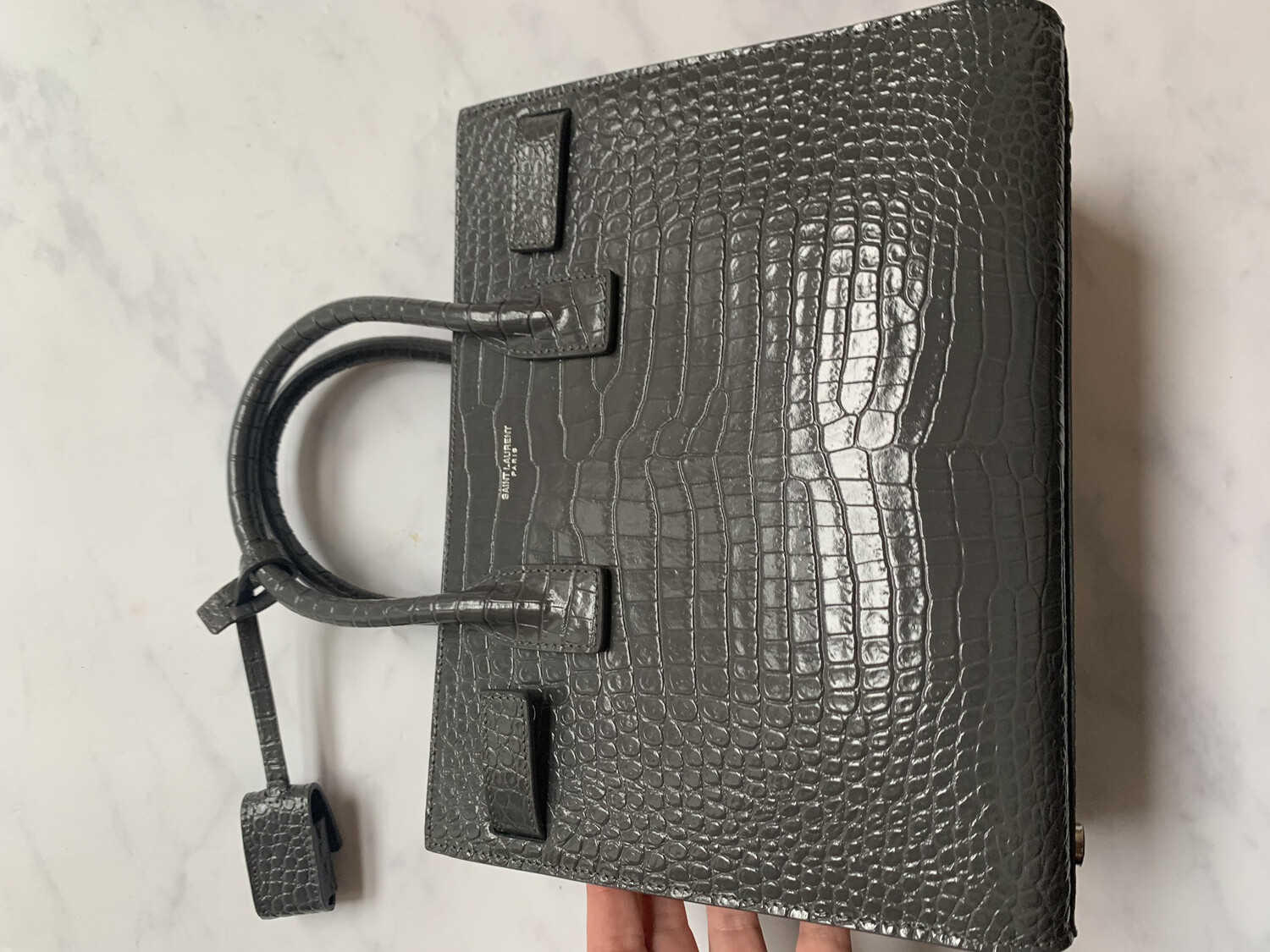 Saint Laurent Sac De Jour Baby In Embossed Crocodile Leather, New In Dustbag 