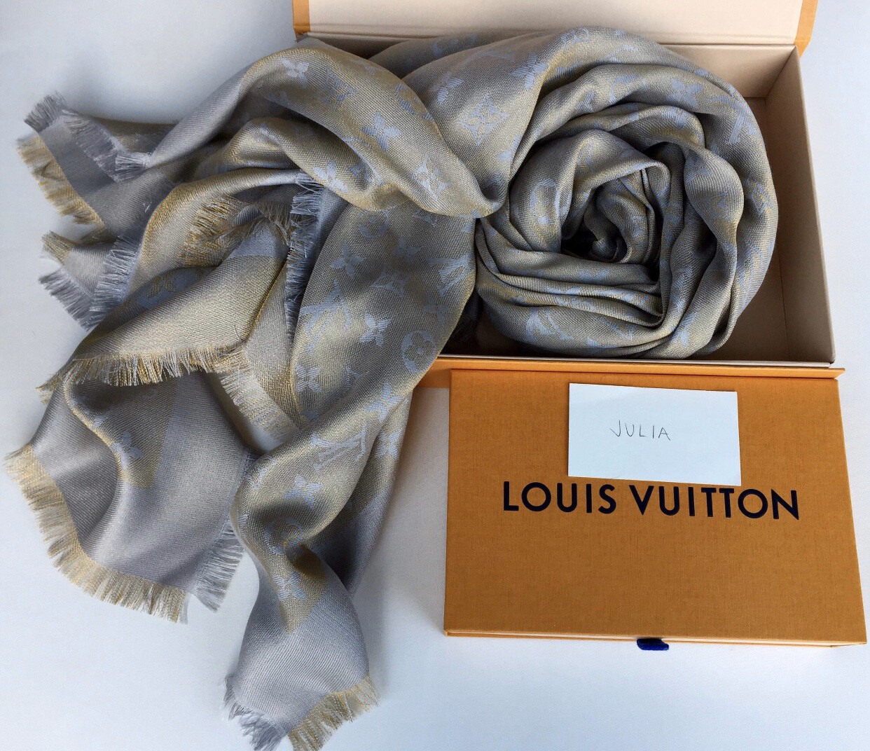 Louis Vuitton Greige Shine Shawl, No Box - MA001 - Julia Rose Boston