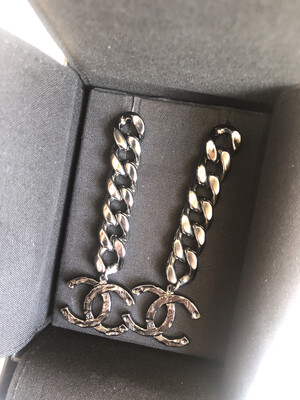 Chanel Earrings Black Chain Drop CC, New In Box WA001