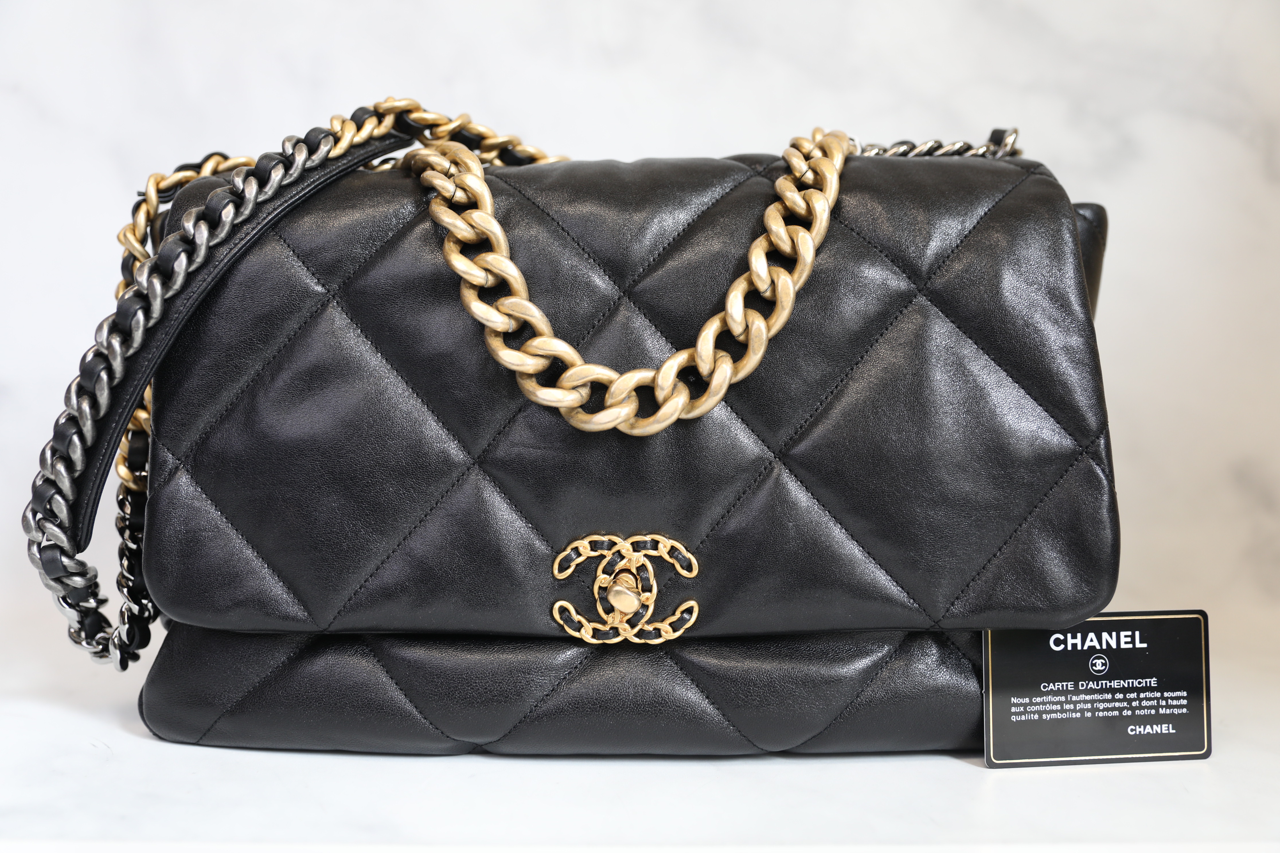 Chanel 19 Large, Black Lambskin, Preowned in Box WA001 - Julia Rose Boston