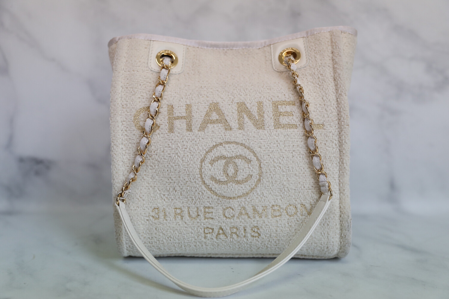 Chanel Deauville Mini White with Gold Hardware, Like New with Dustbag and Card