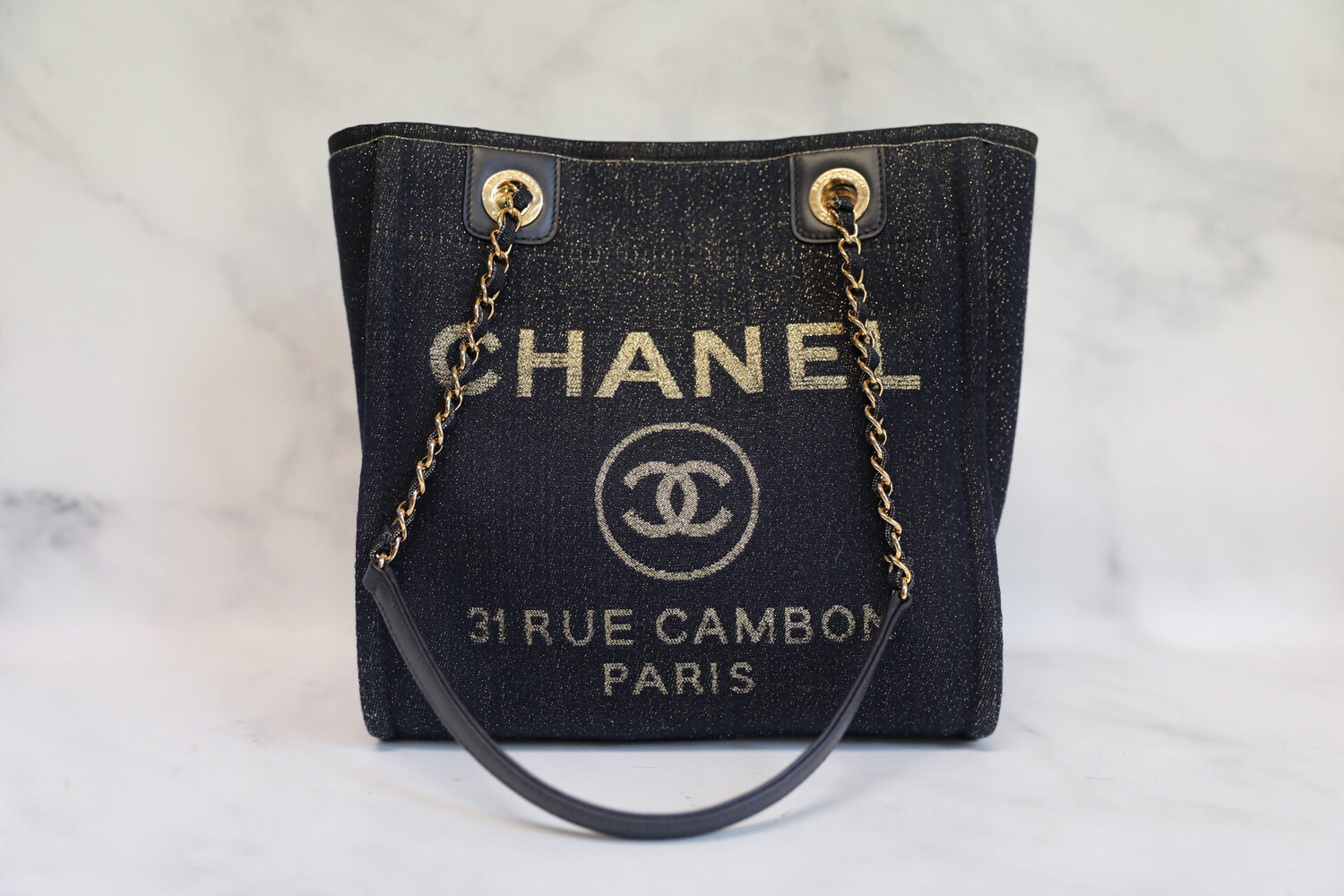 Chanel Deauville Mini, Navy with Gold Hardware and Flecks, New with Dustbag and Card