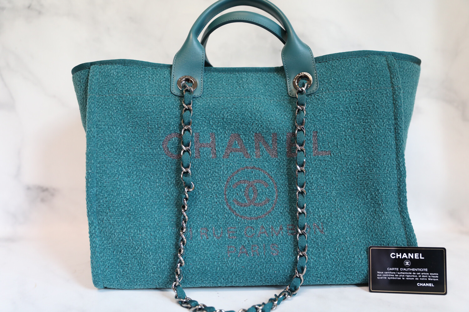Chanel Deauville Large Emerald with Shiny Silver Hardware, Preowned - No Dustbag