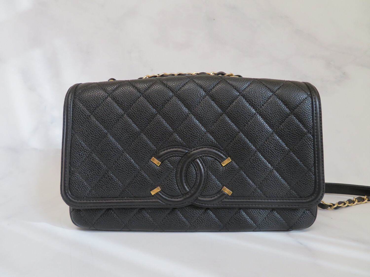 Chanel Filigree Flap Medium Bag Black Caviar Leather Gold Hardware in Dustbag