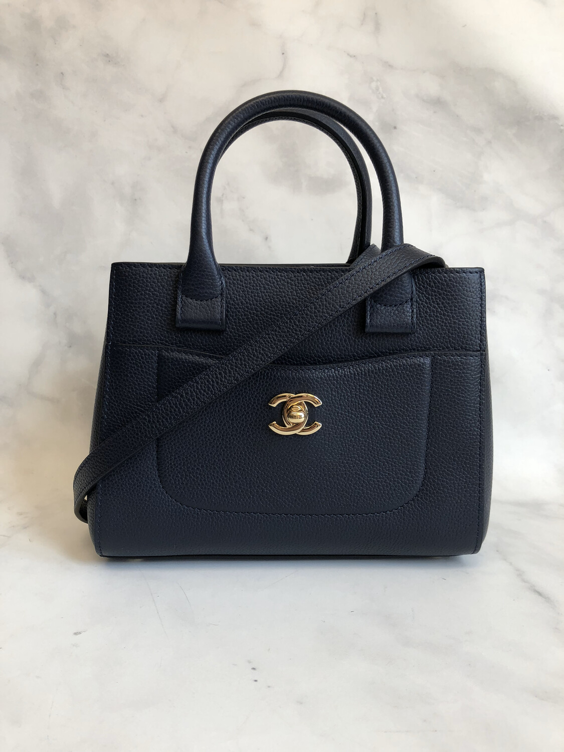 Chanel Neo Executive Tote Bag Navy with Gold Hardware with Dustbag