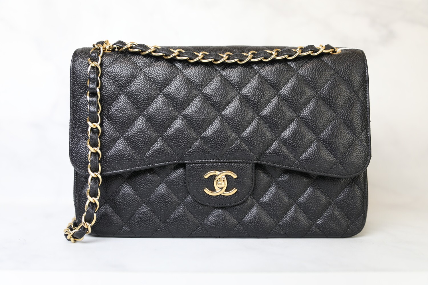 Chanel Classic Jumbo Double Flap Caviar Black with Gold Hardware, Preowned with Dustbag