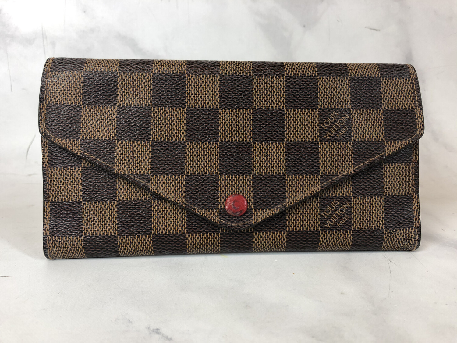 Louis Vuitton Snap Wallet Damier Ebene with Red, Preowned