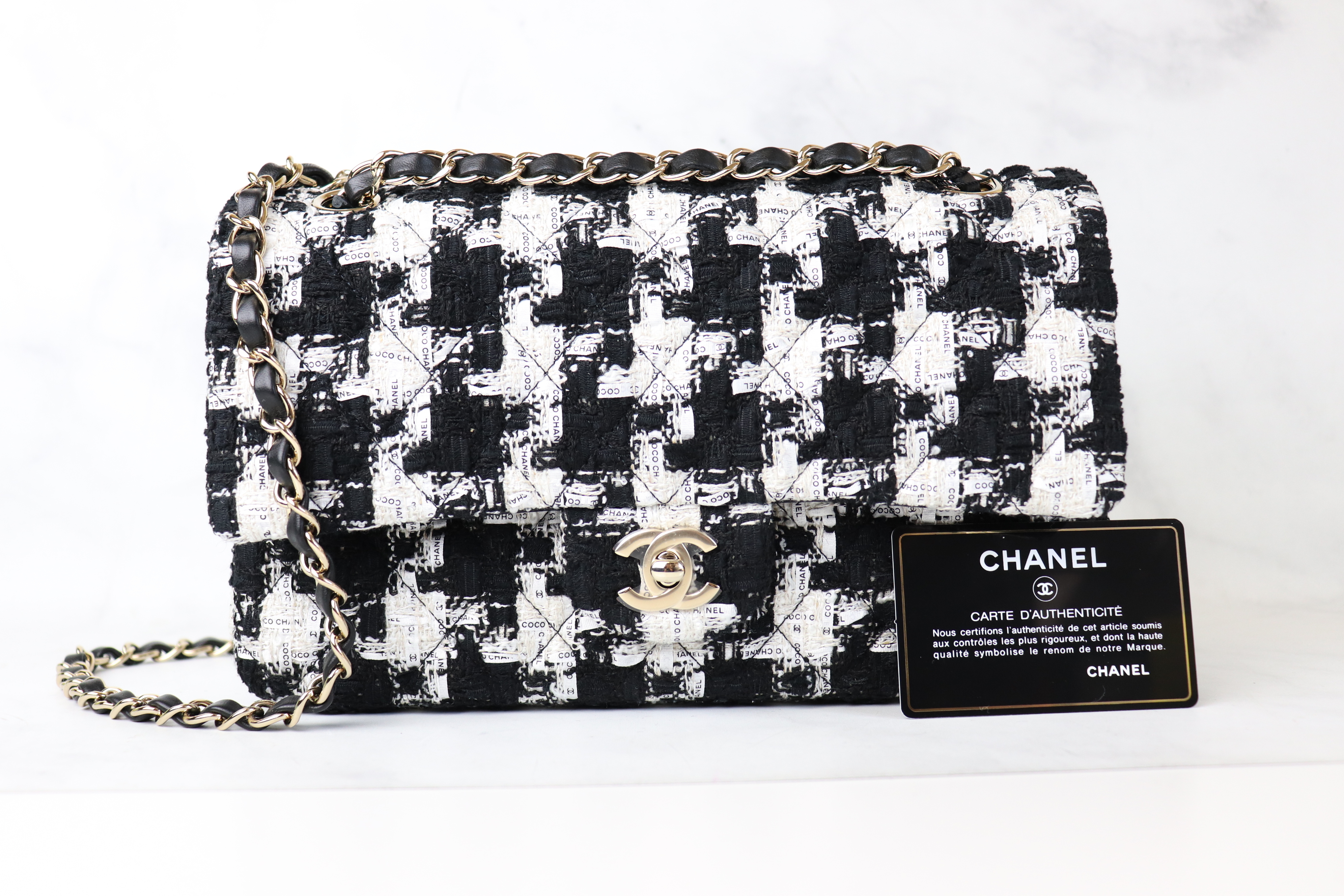 Chanel Classic Medium Black And White Tweed Ribbon With Gold Hardware, New  in Box WA001 - Julia Rose Boston