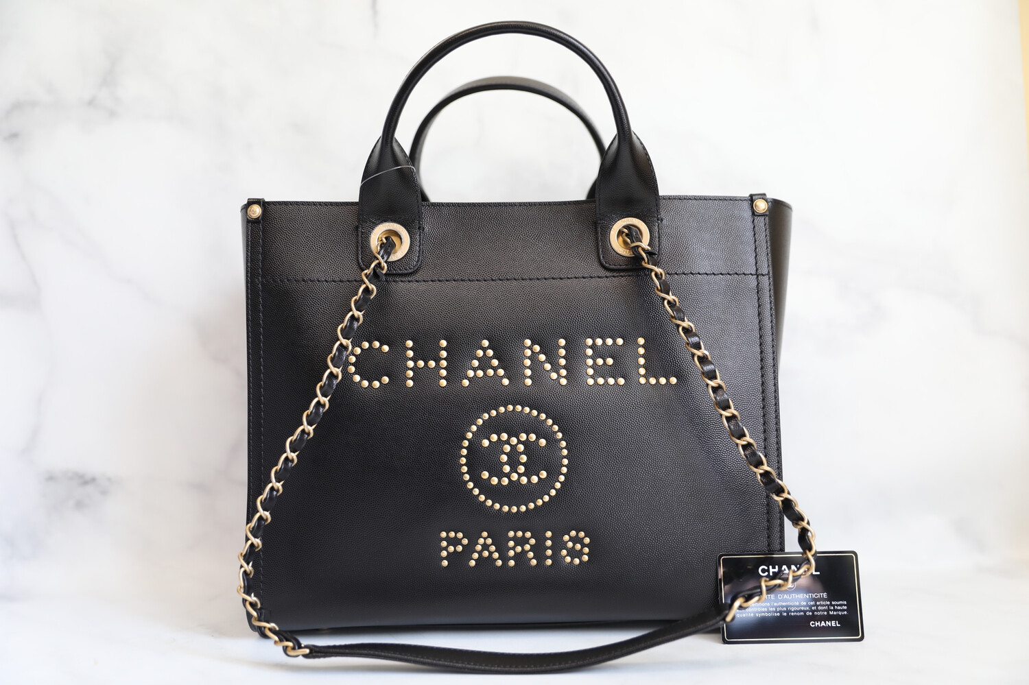 Chanel Deauville Leather Small Black Caviar Leather, Gold Hardware, New in Box