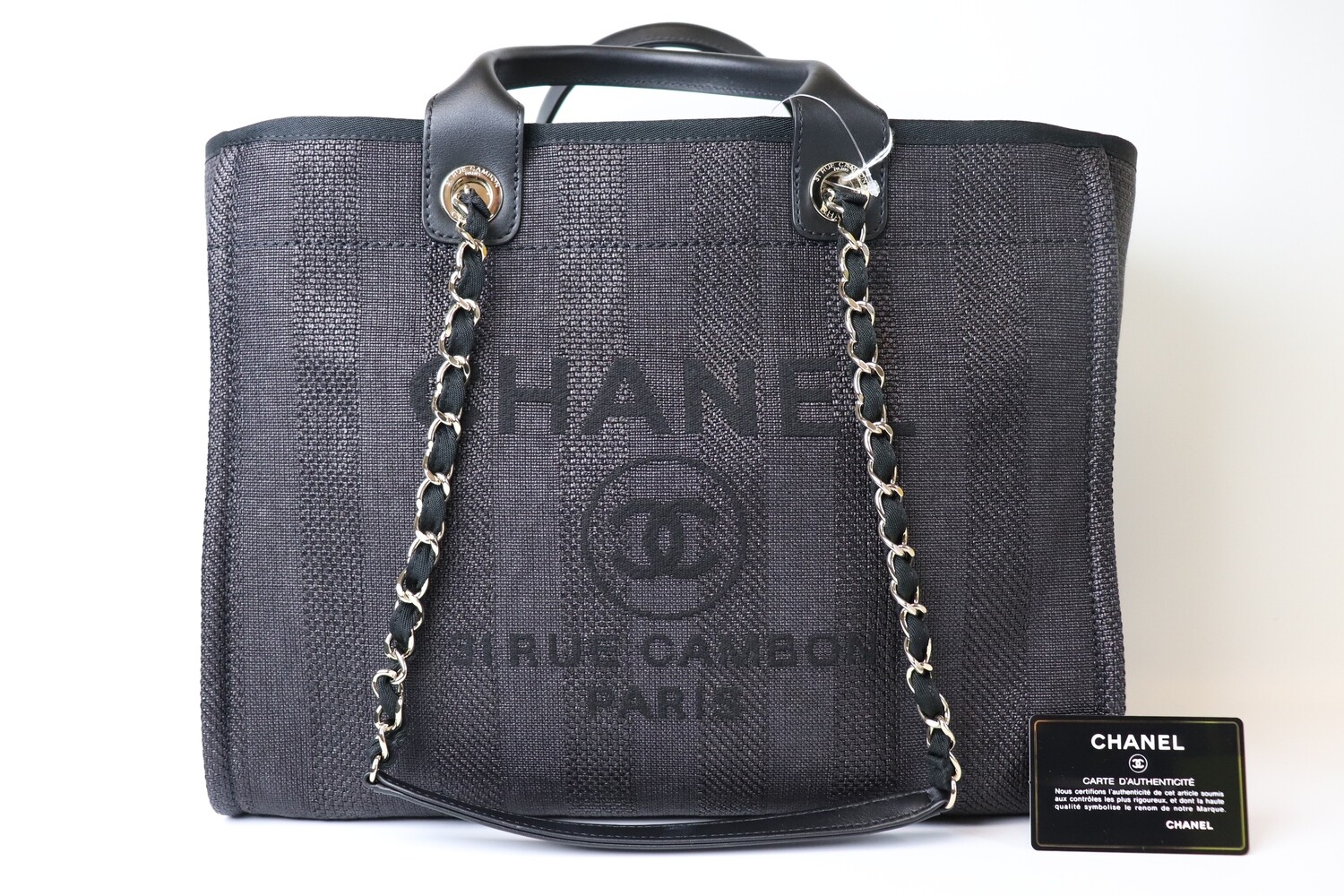 Chanel Deauville Large Canvas Black Stripe, New in Box
