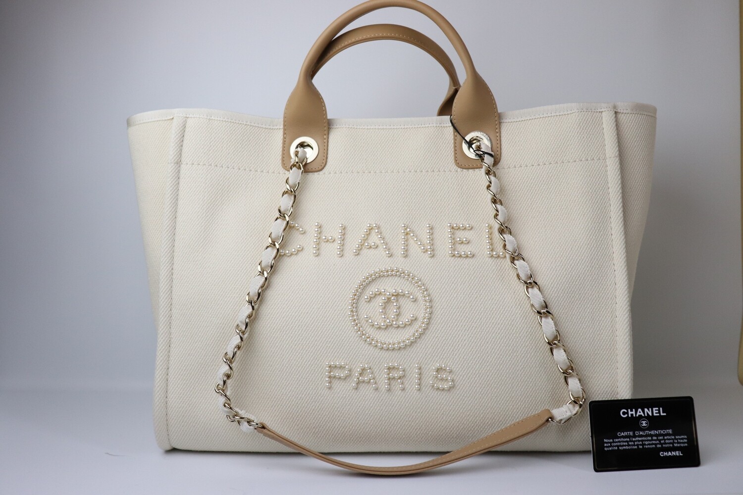 CHANEL Canvas Large Deauville Tote White 429807