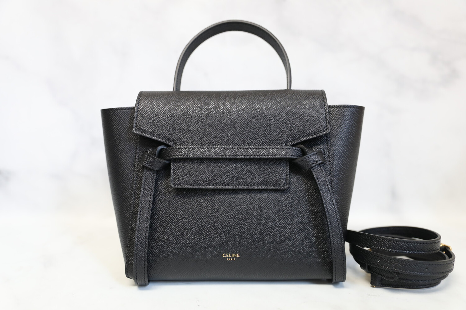 Celine Belt Bag Nano, Black Grained Leather with Gold Hardware, New in Dustbag