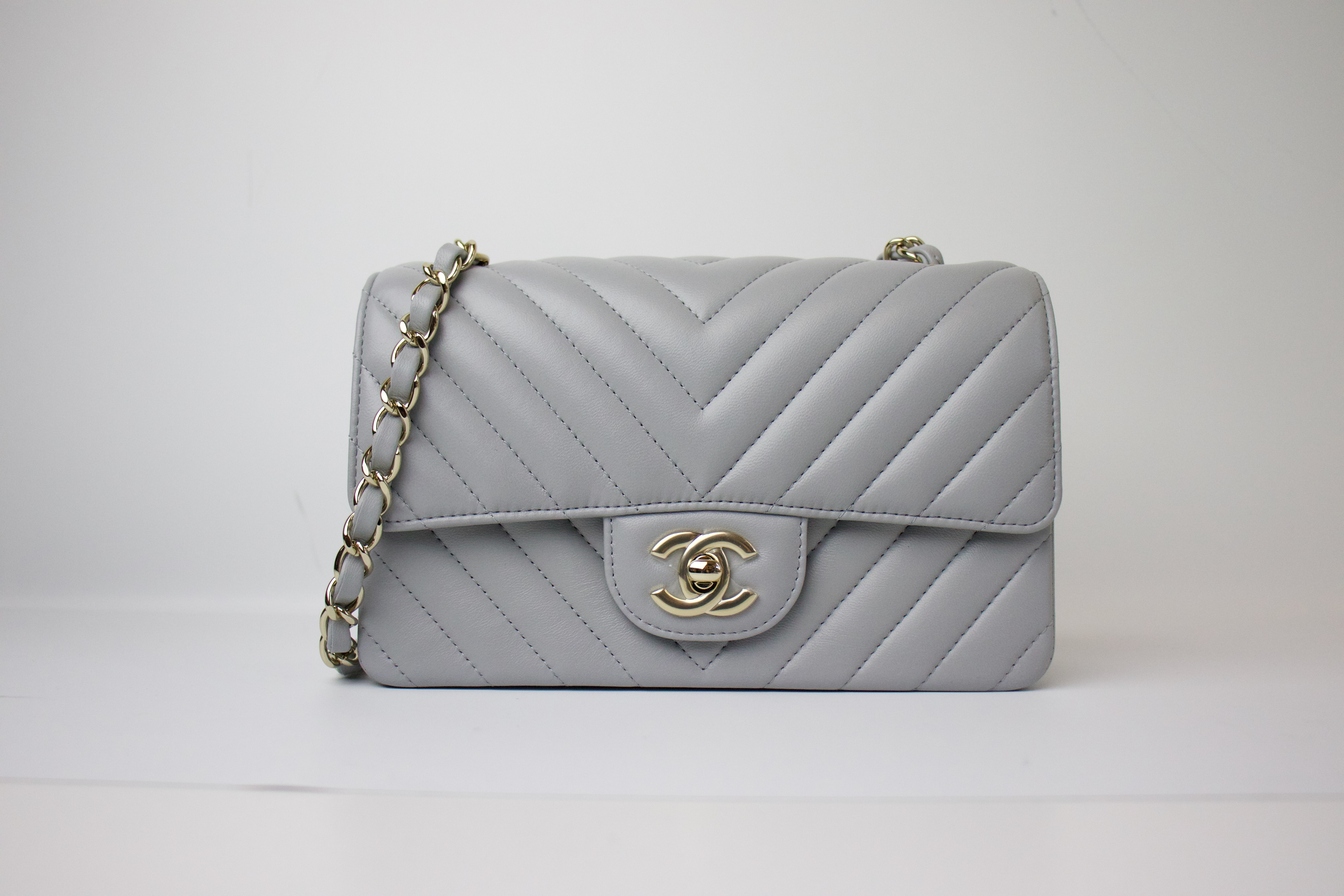 Chanel Mini Grey Chevron GHW 22K - Designer WishBags