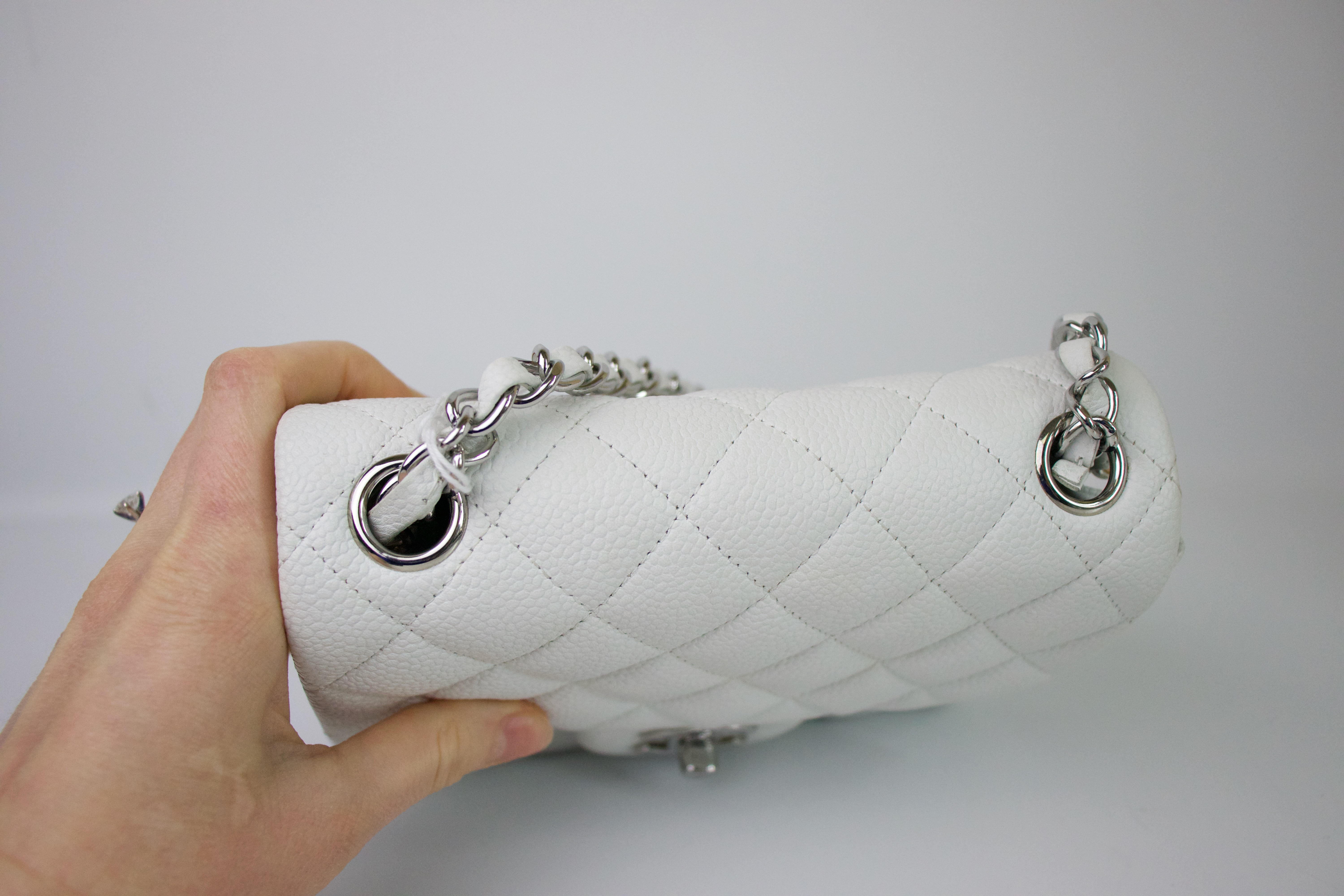 Chanel White Quilted Caviar Leather Flap Bag with Silver Hardware., Lot  #58057