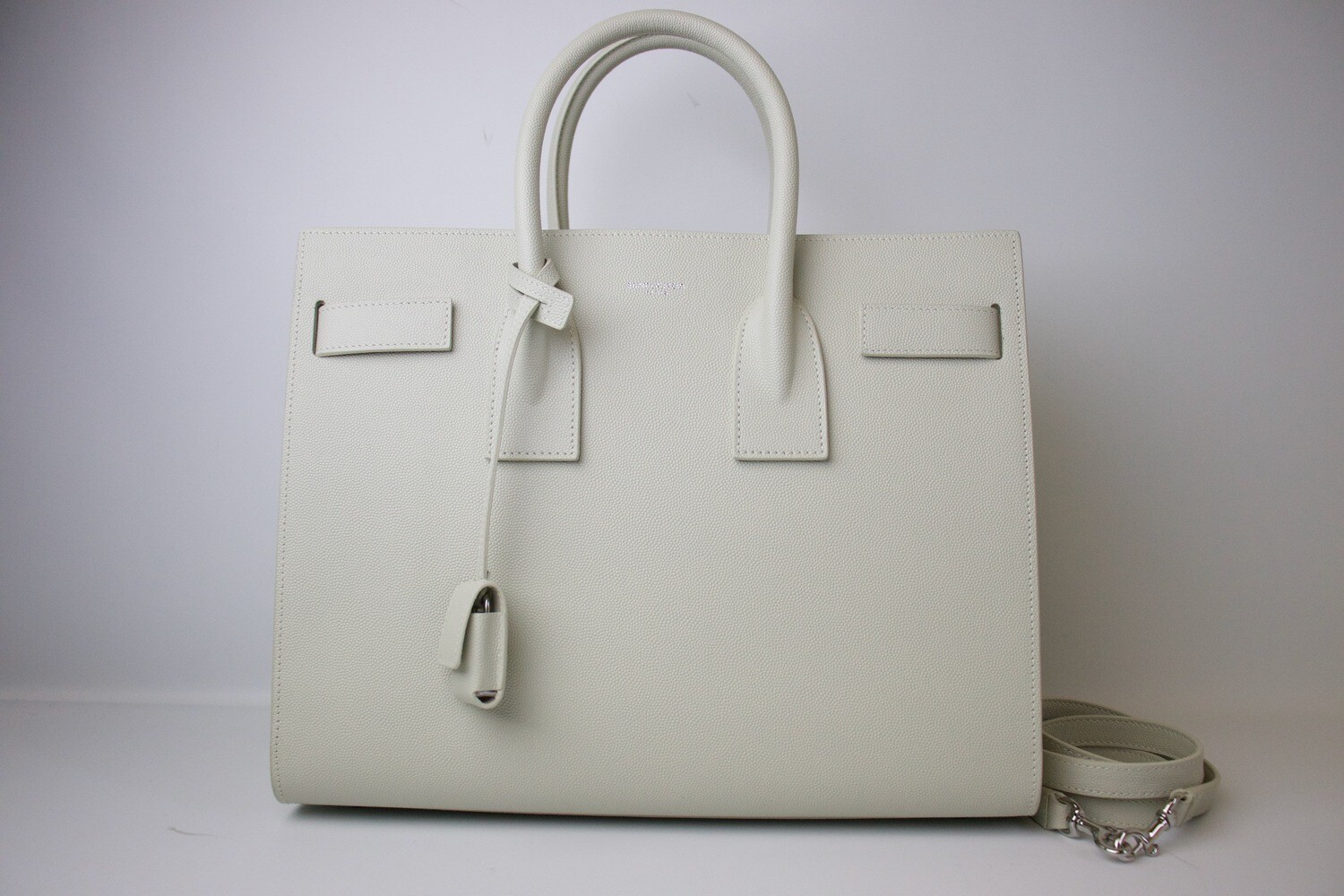 Saint Laurent Sac de Jour Small, White Grained Leather, Silver Hardware, Like New in Dustbag