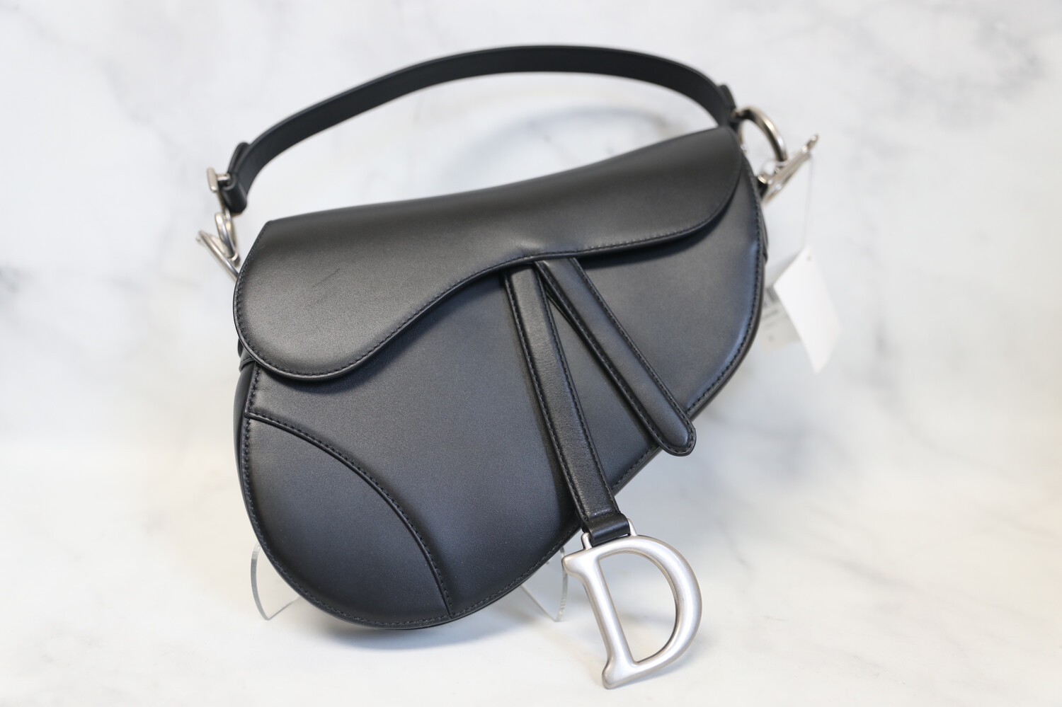 Christian Dior Leather Saddle Bag Black Silver Hardware