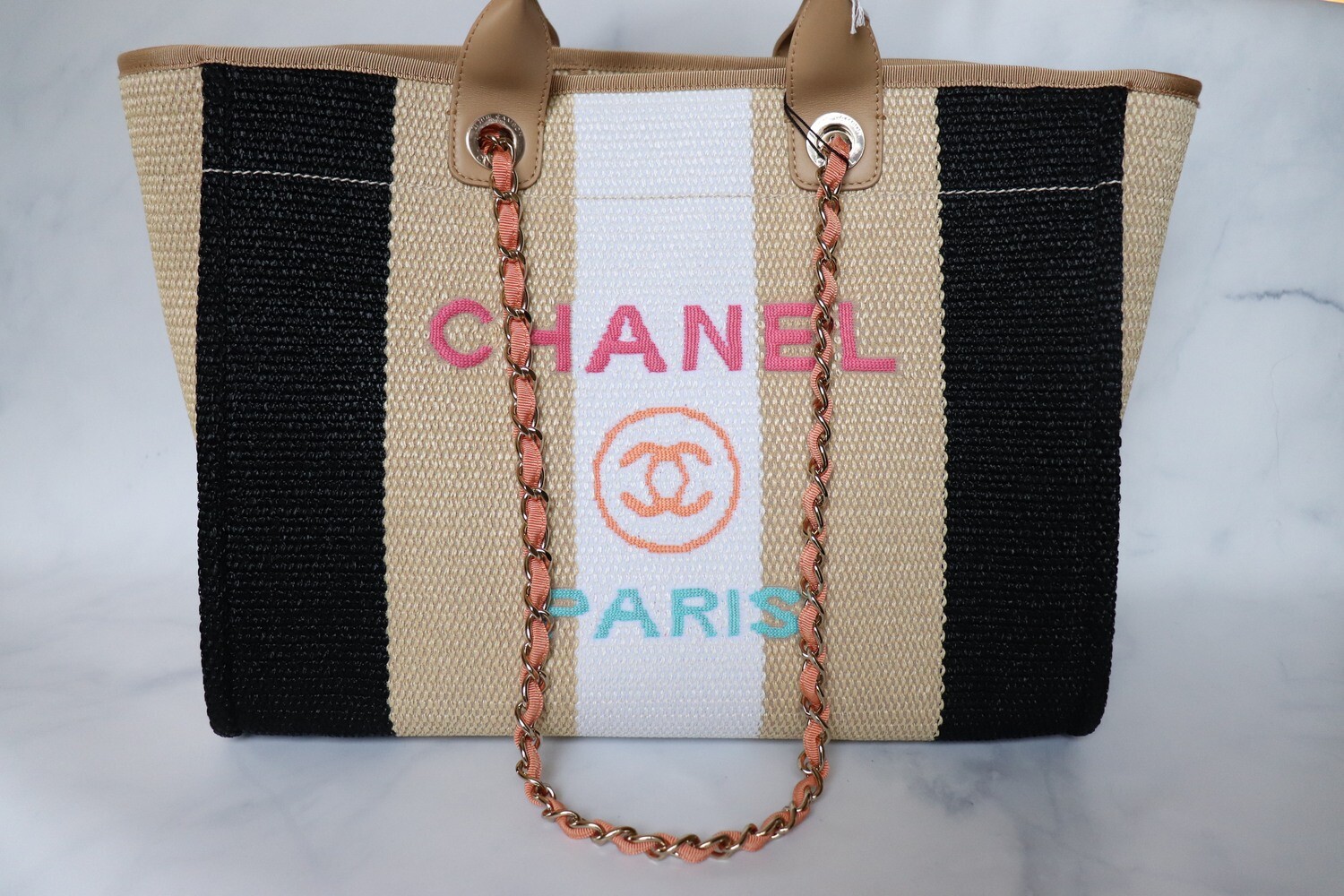 Chanel Deauville Large 20C Canvas Stripe, New in Box