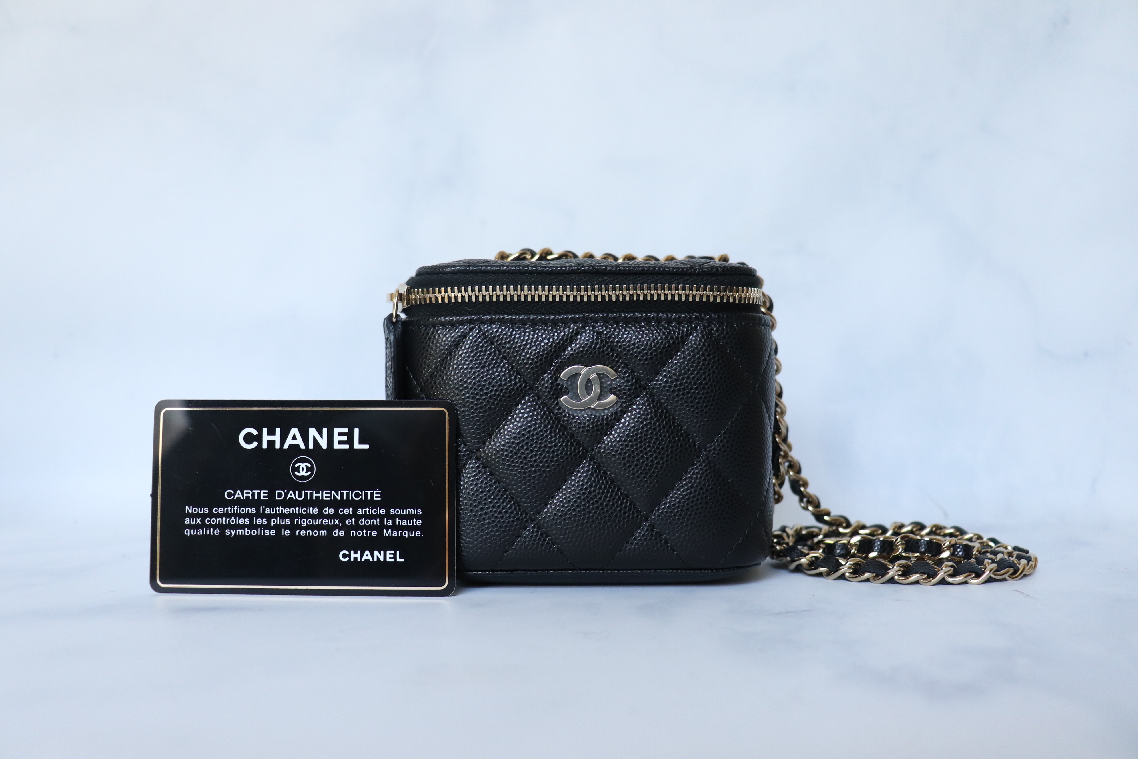 Chanel Classic Vanity Case with Chain Quilted Lambskin Small Black 961731