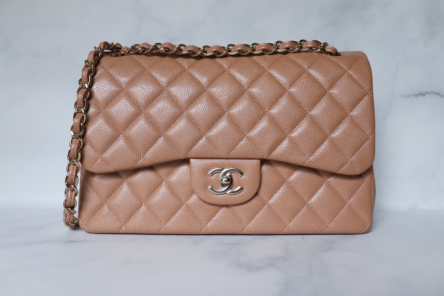 Chanel Classic Jumbo Double Flap Beige Caviar with Gold Hardware, New in Box