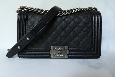 Chanel Boy Bag Old Medium Black Caviar Leather, Ruthenium Hardware, New in Box