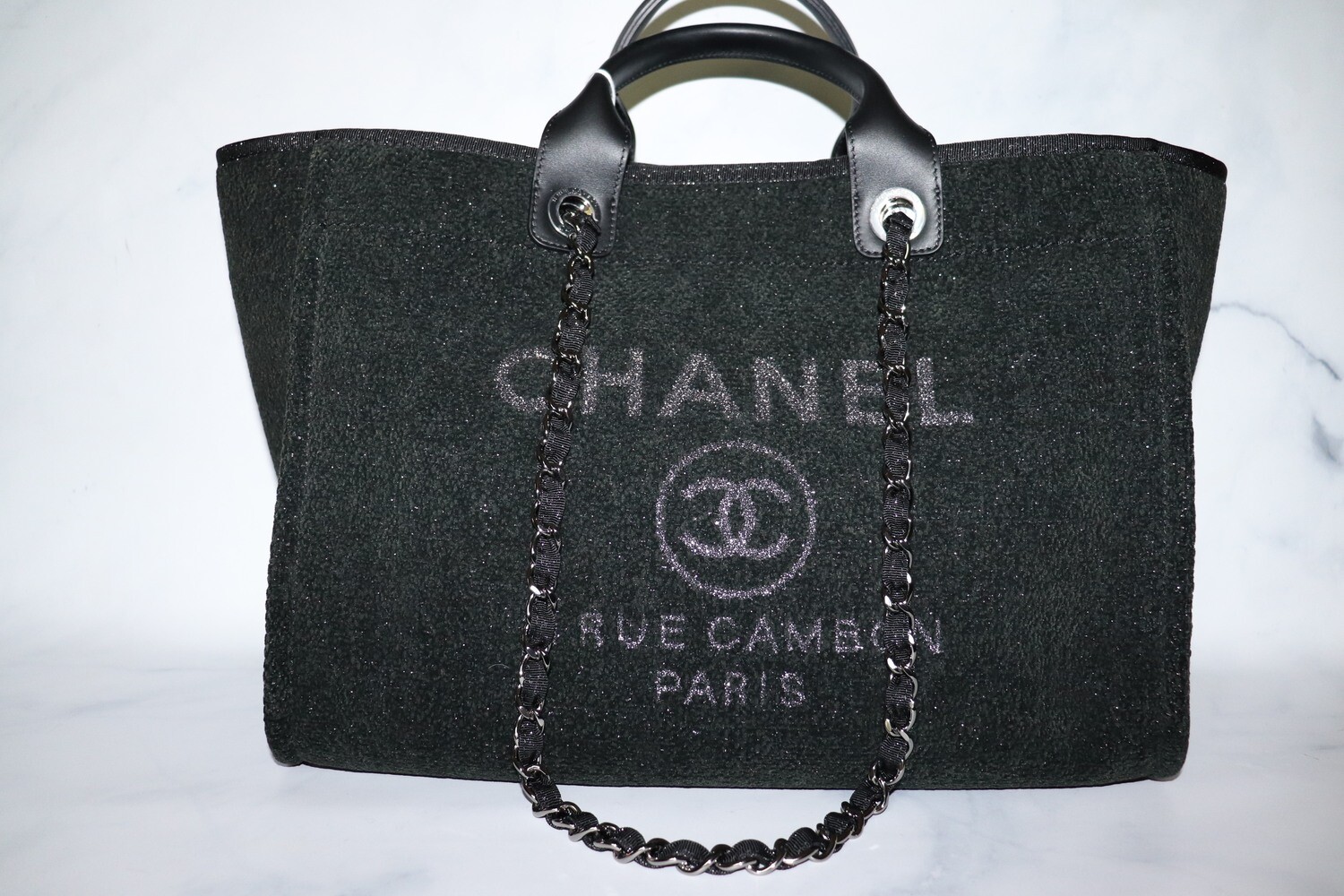 Chanel Deauville Large Black Tweed with Silver Hardware, Preowned - No Dustbag