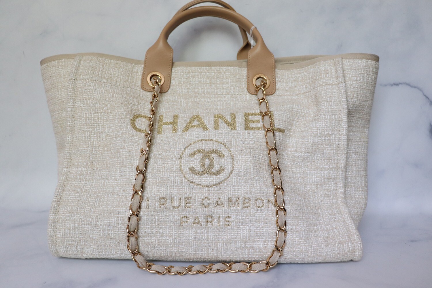 Chanel Deauville Large Ivory Tweed, Like New - No Dustbag