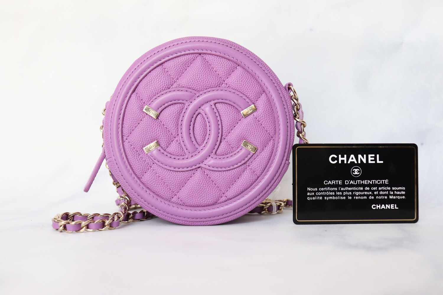 Chanel Round Purple Caviar Leather, Gold Hardware, New in Box WA001