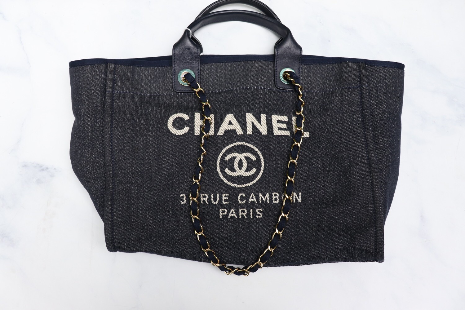 Chanel Deauville Medium Navy, Gold Hardware, with Card, Preowned - No Dustbag