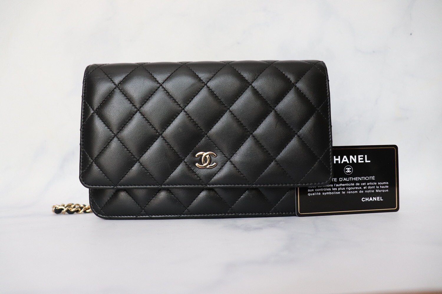 Chanel Wallet on Chain Black Lambskin Leather, Gold Hardware, Preowned In  Dustbag