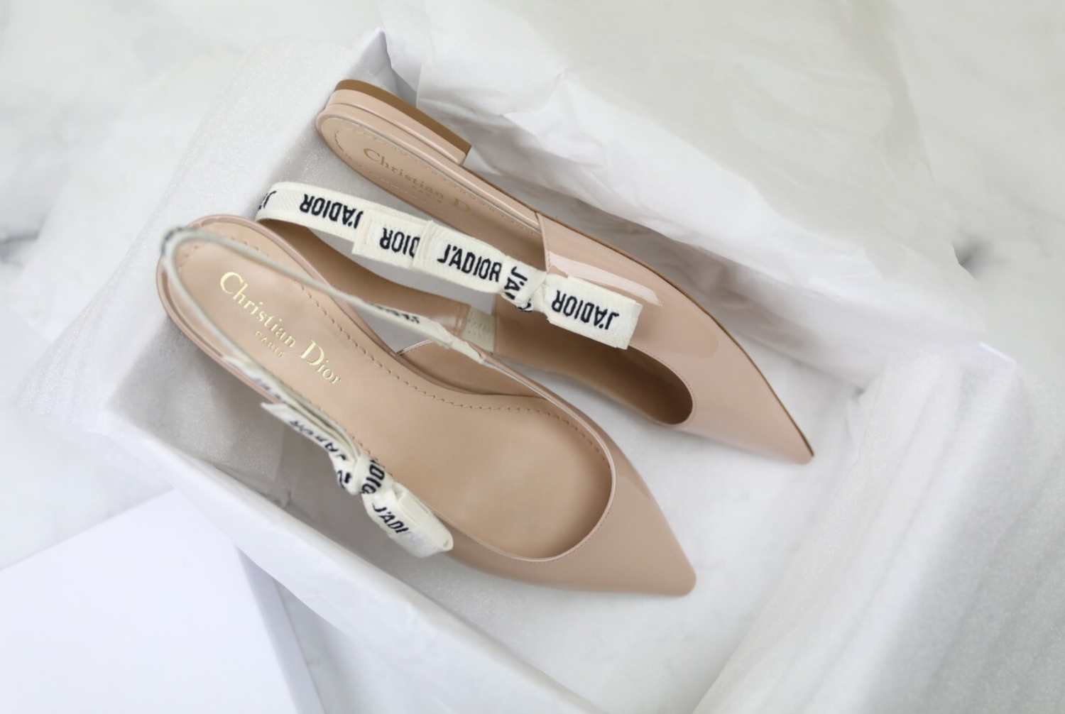 Dior Flats Patent Nude, Size 38, Floor Sample, in Box