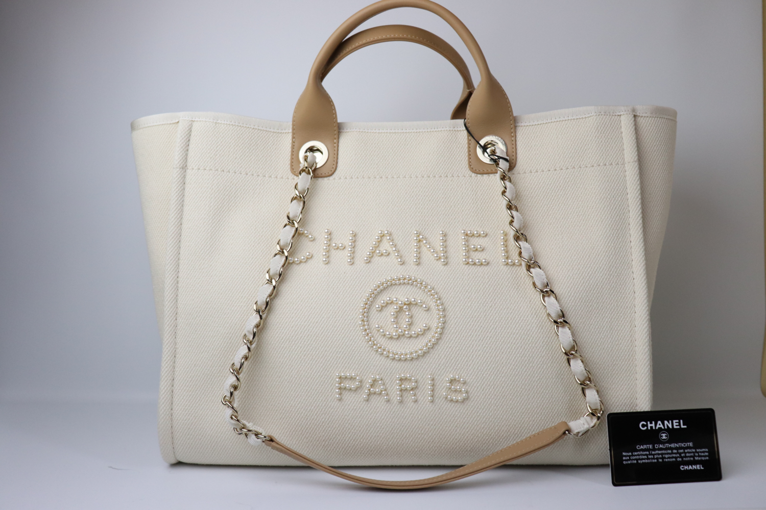 Chanel Deauville Large Pearl White Large with Gold Hardware, New With Card &amp; Dustbag