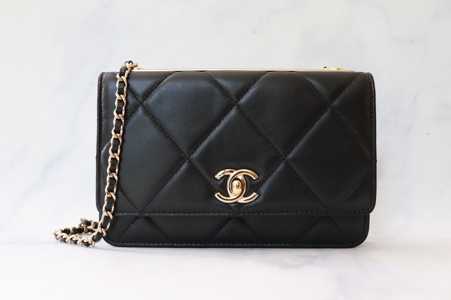 Chanel Trendy Wallet on Chain, Black Lambskin with Gold Hardware, New with Storage wear
