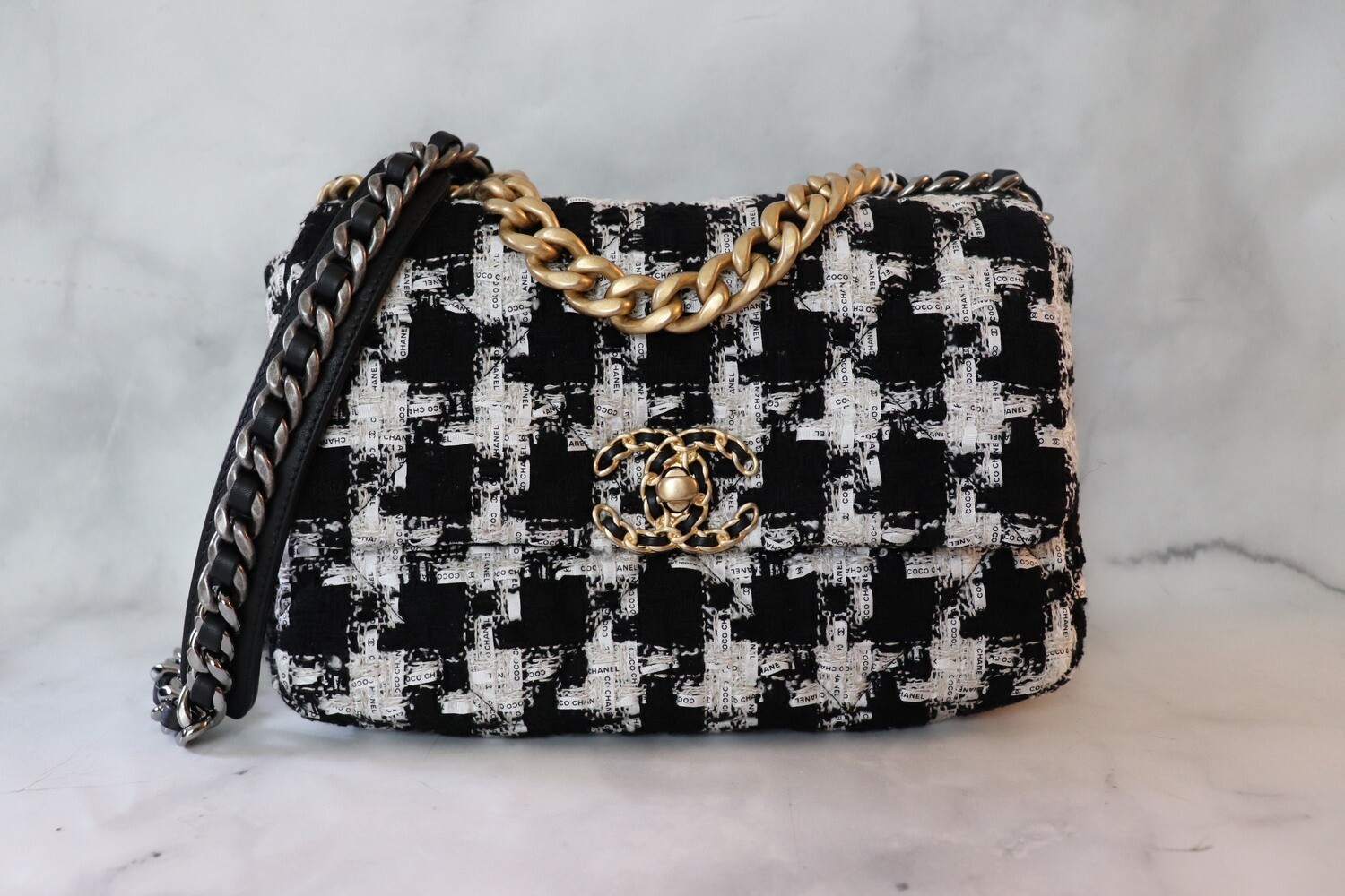 Chanel 19 Small Black and White Tweed, New in Box - Julia Rose Boston