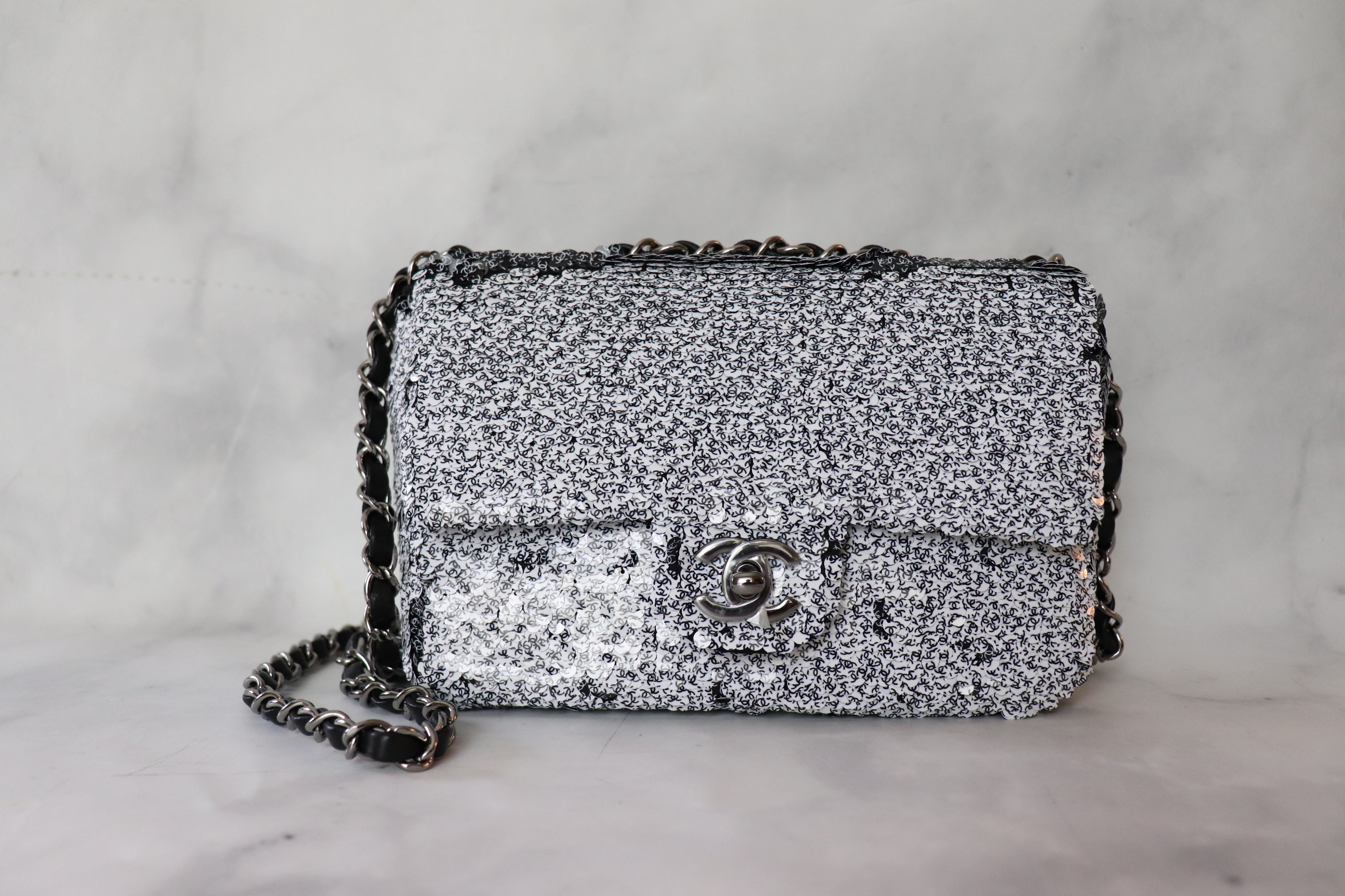 Chanel Sequin Mini Flap Black and White, New in Dustbag